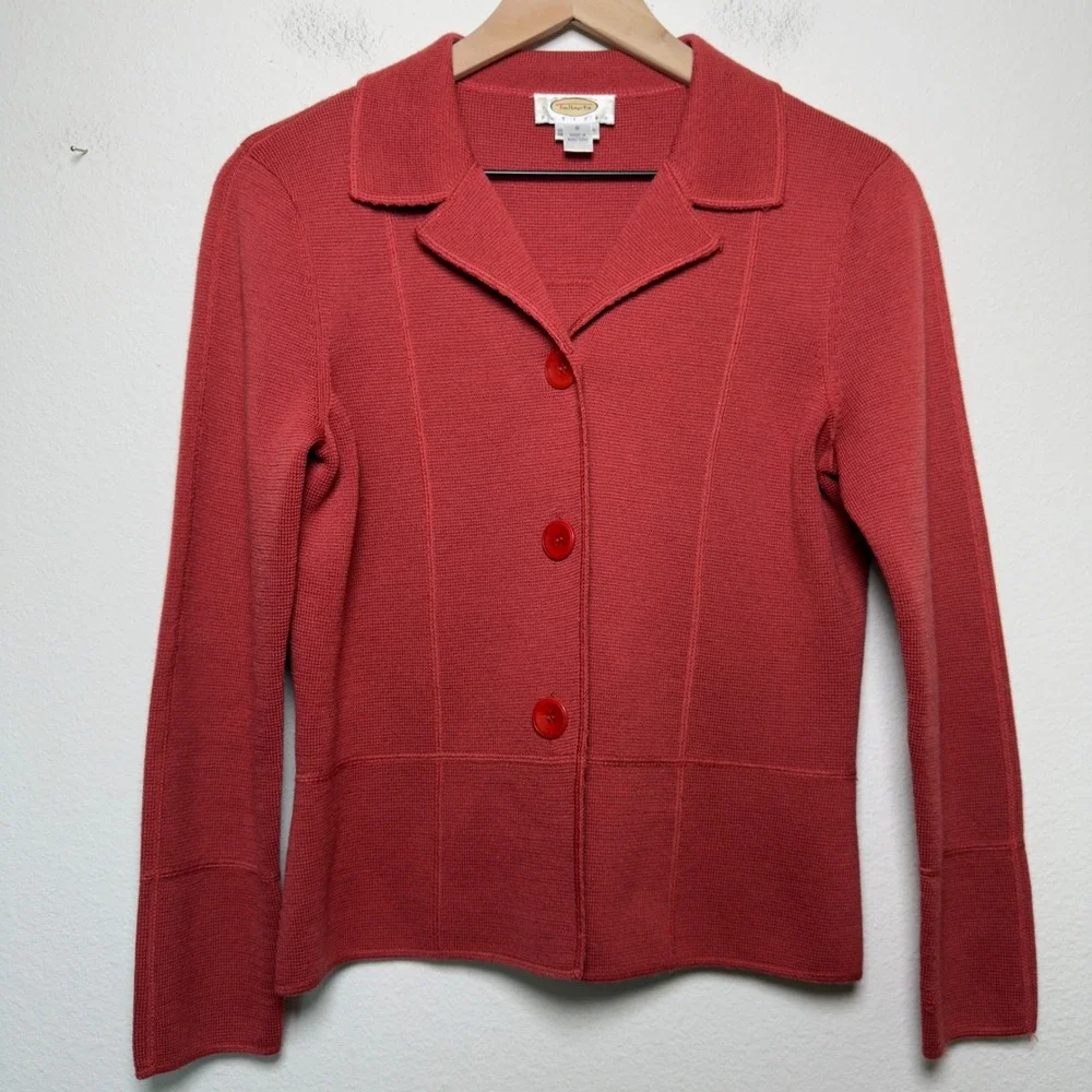Talbots Women 100% Merino Wool Cardigan Jacket Small Patchwork Mod Academia